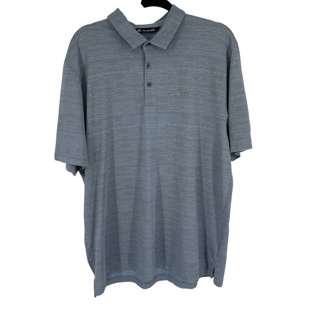 Travis Mathew Polo Shirt Mens XL Blue Grey Stripe Pima Cotton - Picture 1 of 11